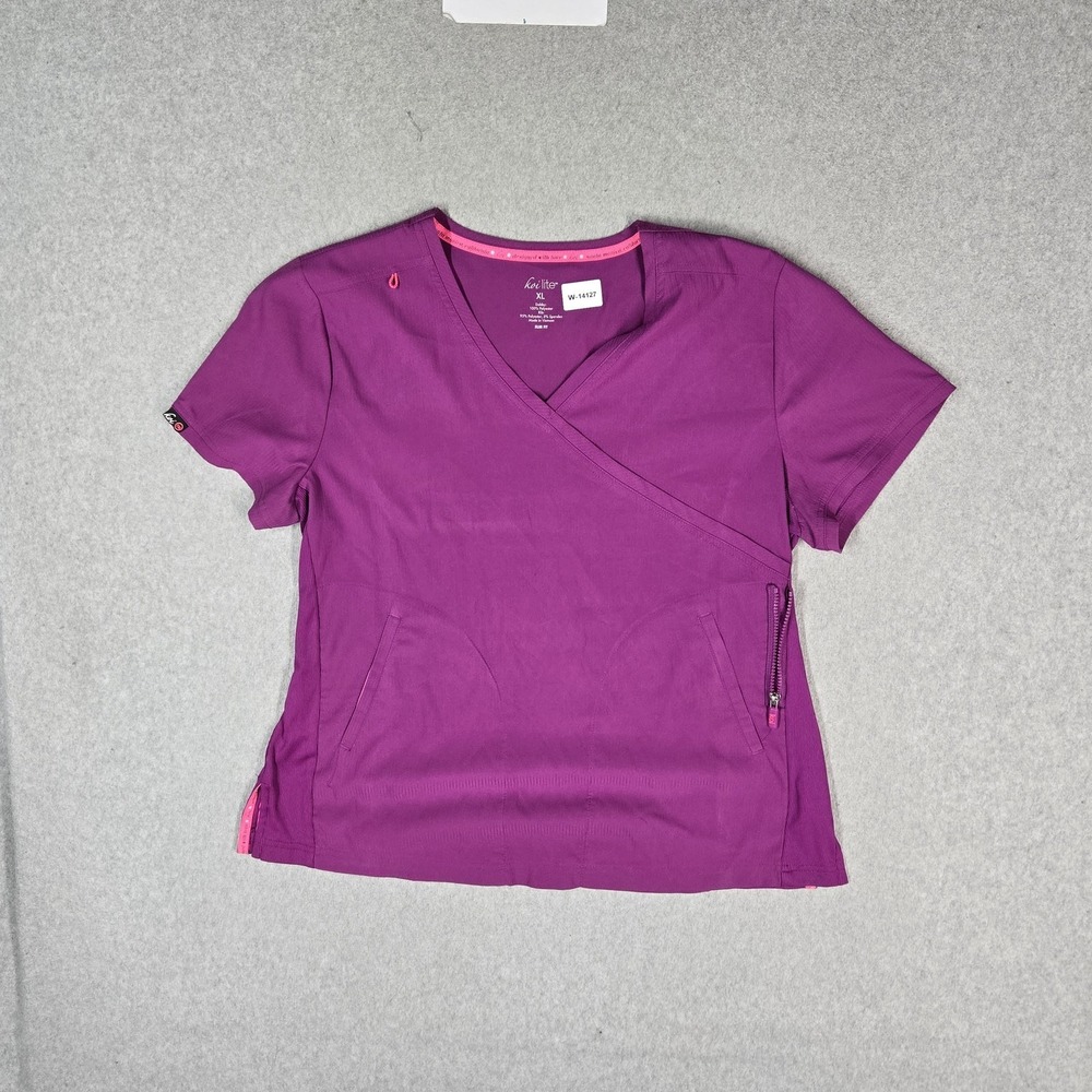 Koi Lite Women Scrub Top XL Purple Zipper PO#CT85450 Slim Fit Short Sleeve